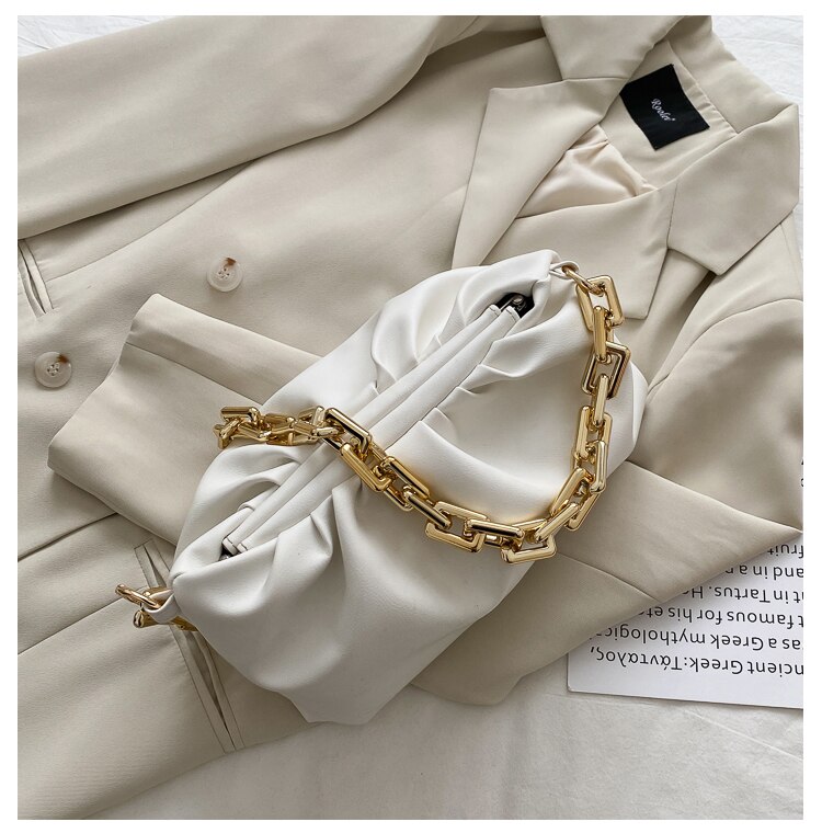 Bolso bandolera Hobos Cloud con cadena gruesa para mujer, Cartera de lujo, novedad,: Blanco