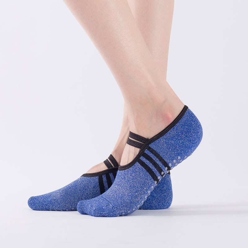 Dame yoga sokker skridsikre sokker med greb åndbare barre sokker komfortable pilates sokker i bomuld til kvinder: Lyseblå