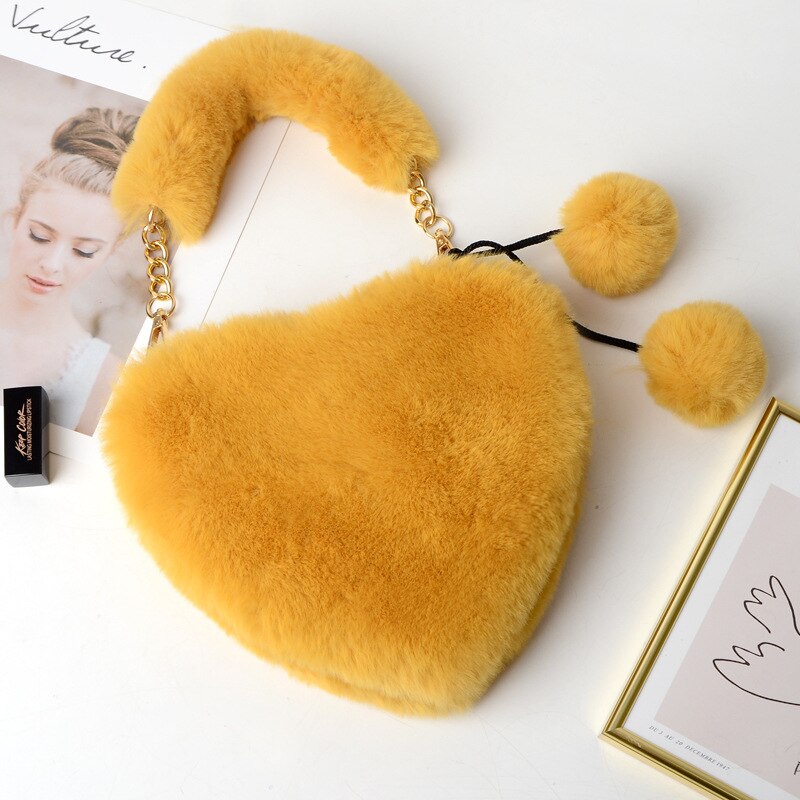 Pluche Hartvormige Winter Vrouwelijke Schattige Clutch Portemonnee Liefde Handtas Modeketen Pluche Tas Tas Voor Vrouw: 7