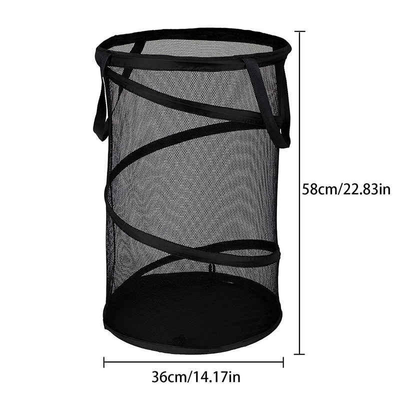 High Cylindrical Folding Laundry Basket Mesh Basket Household Large Capacity Package Multi Functional and Durable: black