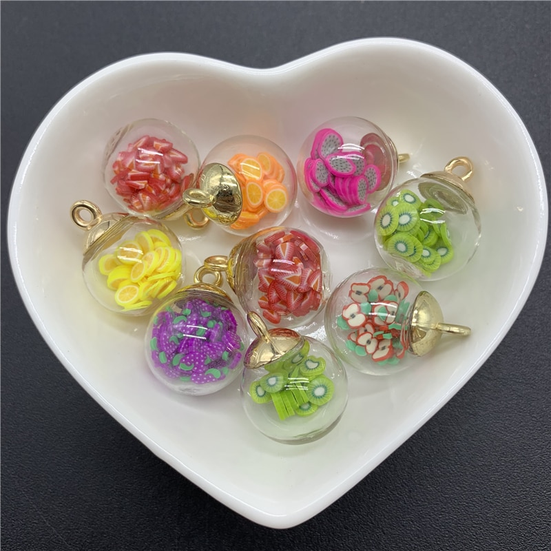 5 teile/los 16mm Mini Glas Flaschen Mit Obst Ton Charms Anhänger Perlen Für Schmuck Machen DIY Ohrring Charme: YELLOW
