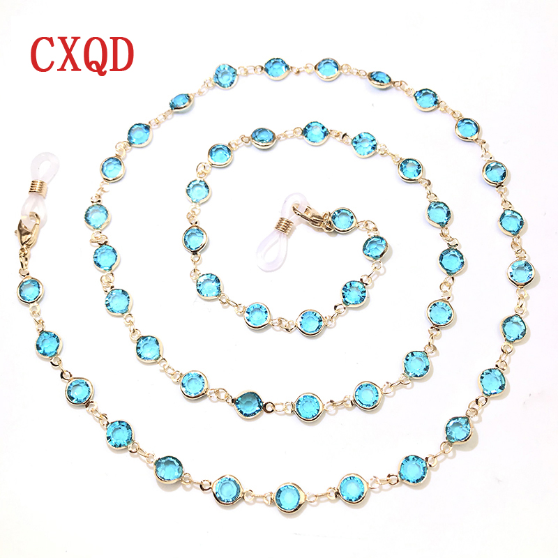 Kleurrijke kristallen kralen brillenhouder brillenketting voor dames oogaccessoires brillenkoord zonnebrilkoord: Lichtgeelgouden kleur