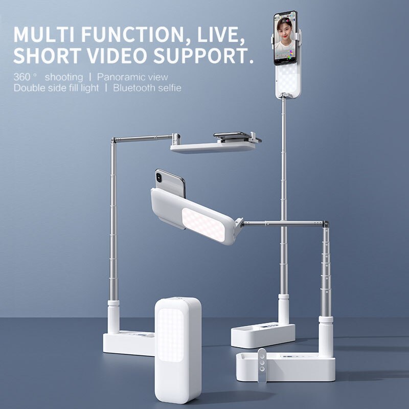 Portable Phone Holder Stand With Multifunctional Foldable Wireless Dimmable LED Selfie Fill Light Lamp For Live Video