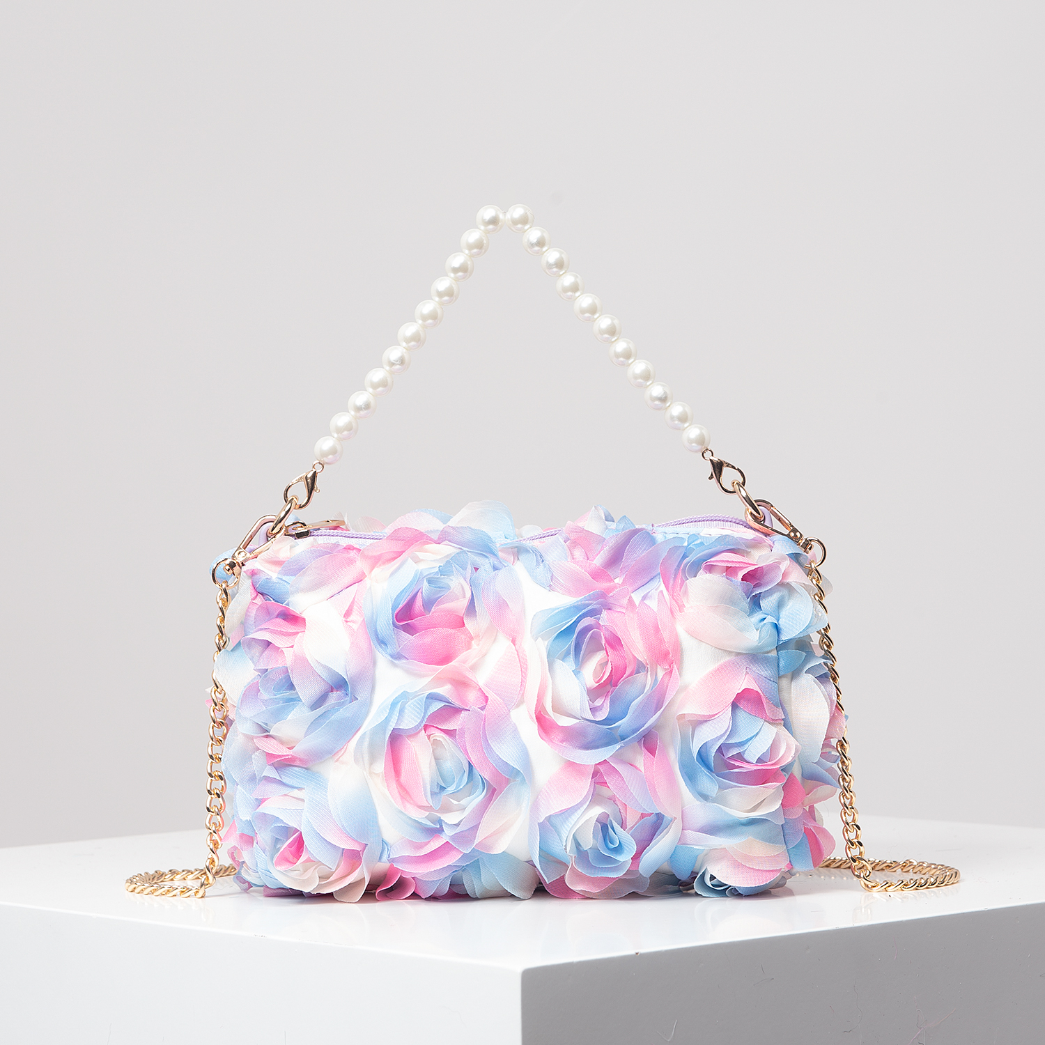 sac de dîner fleur rose, sac à main en fausse perle, sac à bandoulière chaîne en métal, sac de mariée (motif aléatoire): MULTI