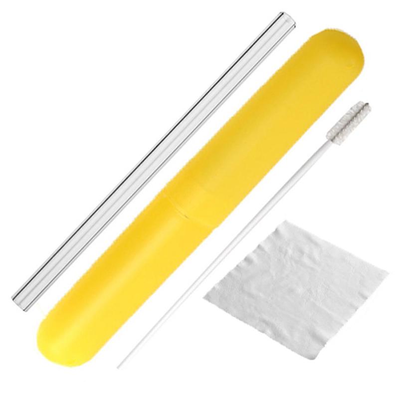 1 Juego de pajitas de vidrio reutilizables, pajilla recta reutilizable, Pajita para beber con cepillo de limpieza y paño de limpieza para bebidas frías y calientes: 01