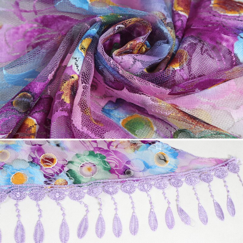 Women Triangle Scarf Lace Floral Summer Beach Tassel Scarves Chiffon Silk Wrap Pashmina Stole Foulard Hijab SJJ02