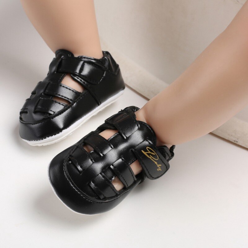 Zomer Baby Jongens Ademende Anti-Slip Holle Kinderen Pu Lederen Schoenen Peuter Zachte Zolen Baby Sandalen Mode sneakers: BLACK / 13