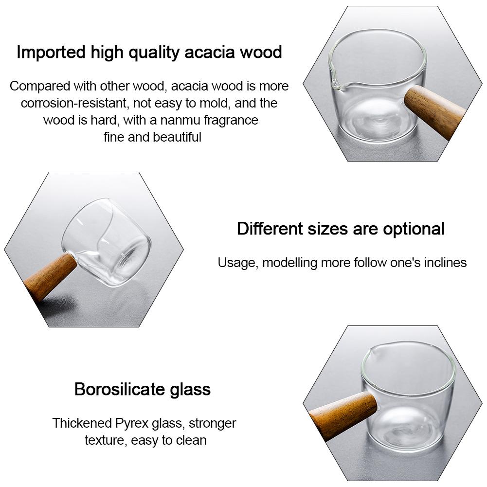 High Borosilicate Glass Mini Wooden Handle Milk Tank Honey Cup Seasoning Small Dish Steak Restaurant Sauce Bucket 1 PC