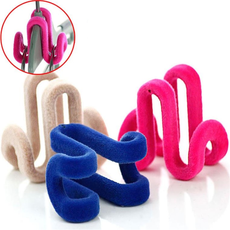 Doreen Box 5PC Plastic Flocking Dual Hook Multifunctional Portable Hooks Clothes Bags Hangers Drying Racks Wardrobe Storage Rack
