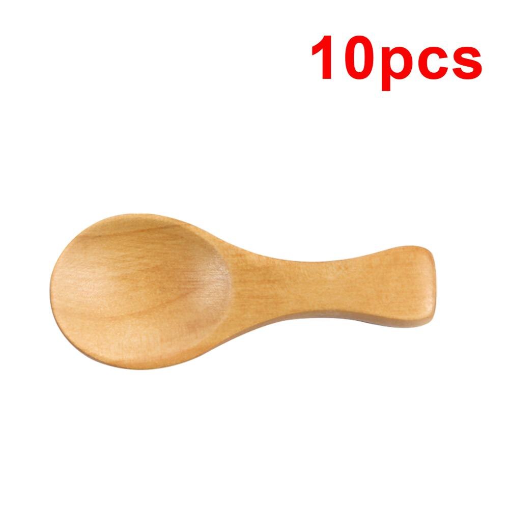 10 stk lille træske til børn rissuppe skeer mini sukker krydderi ske sund service køkkenredskaber til hjemmet: Logfarve