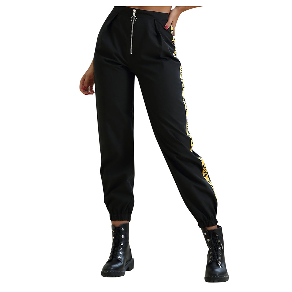 Casual Women Pockets Solid Color Sports Joggers Cargo Pants Ladies Streetwear Loose Ankle Tie Trousers