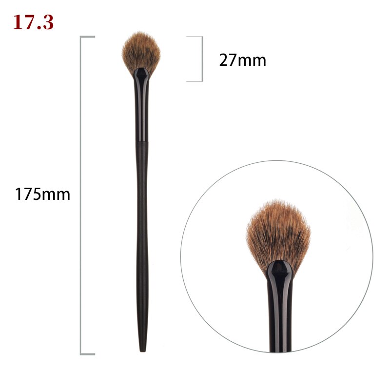 Brochas de maquillaje profesionales hechas a mano, pelo de ardilla canadiense suave, resaltador de abanico pequeño, cepillo de sombra de ojos de ébano: 17-3