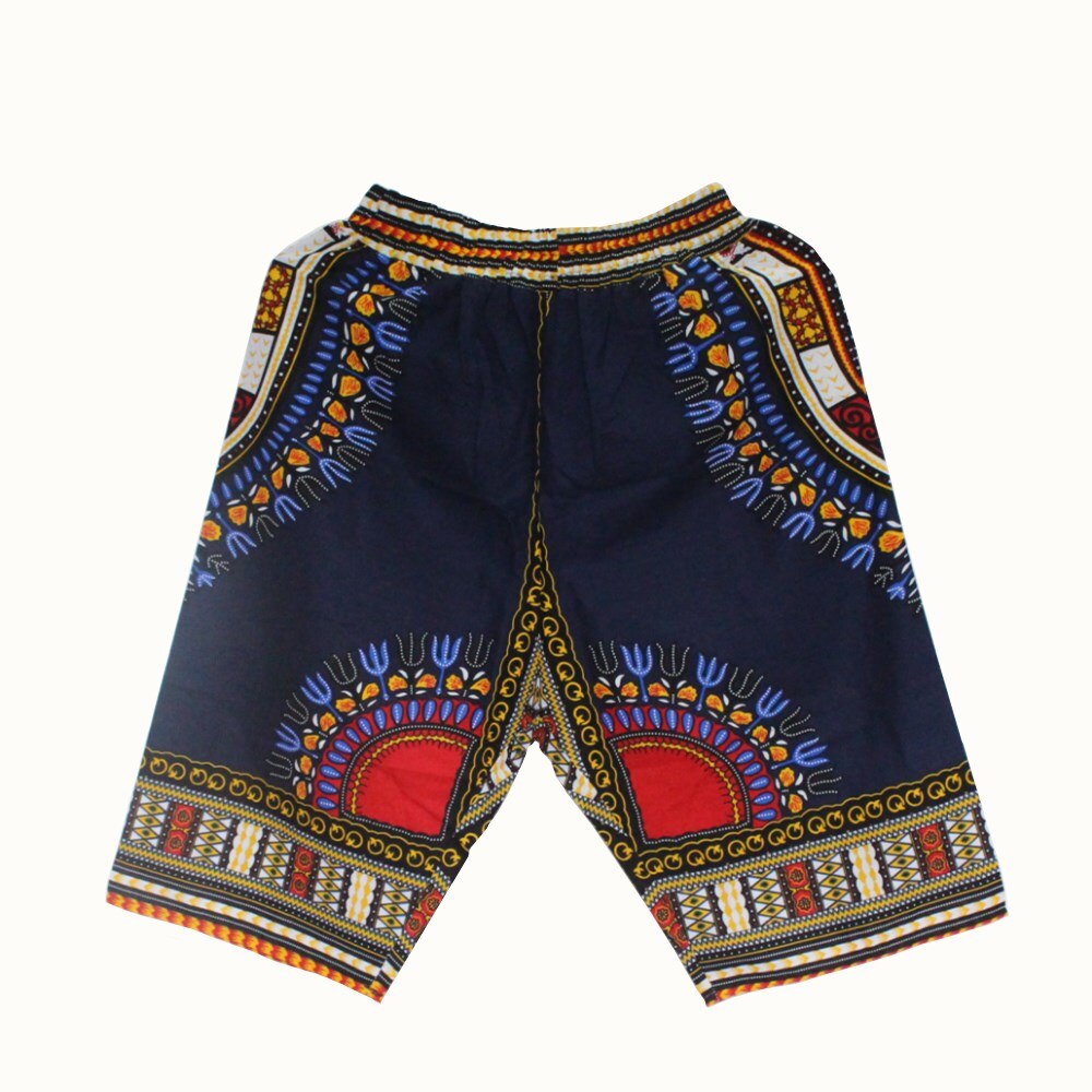 African Traditional Print Cotton Dashiki Short Men's African Beach short: navyblue