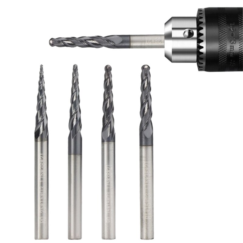Fresa de punta de bola cónica, vástago de 3.175mm, broca de grabado de madera de carburo, fresadora CNC de aluminio, cortador R0.25/0,5/0,75/1,0