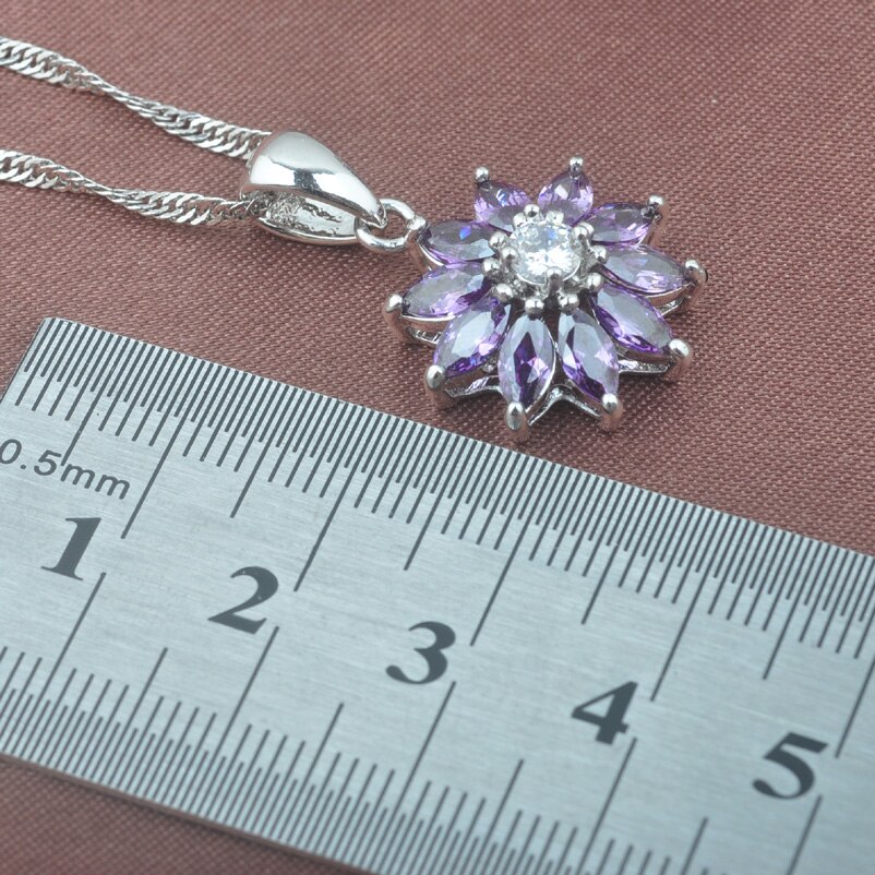 2022 Australia Purple Crystal Jewelry Set For Women Silver Color Earring Necklace Pendant Ring Bracelet Sets YZ0437