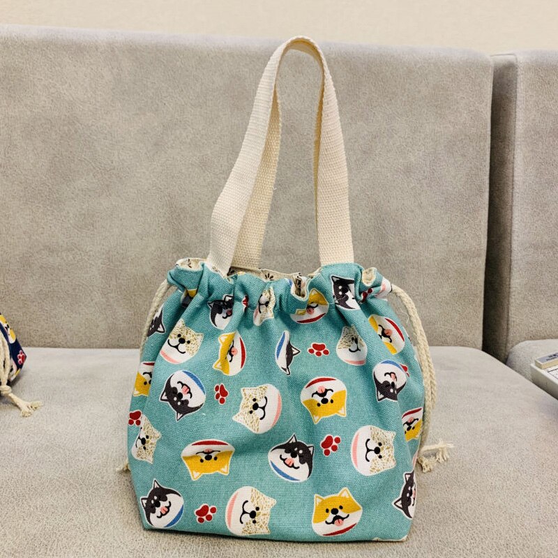 Japanse lunchbox tas cartoon schattige bedrukte canvas stof trekkoord werkende lunchtas: Hg007