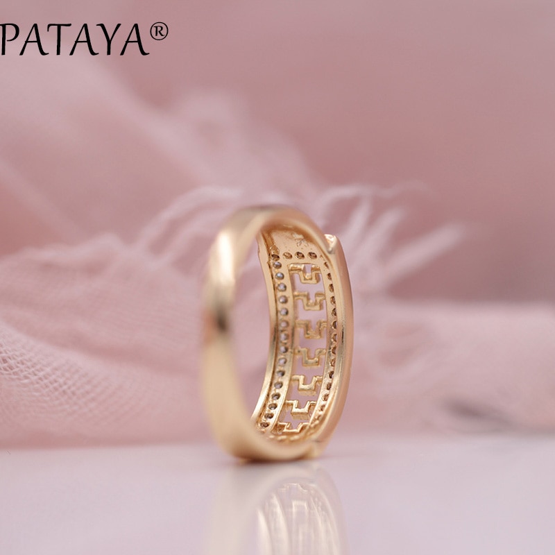 PATAYA Christmas Dropshopping 585 Rose Gold Natural Zircon Earrings Rings Sets Women Wedding Micro-wax Inlay Jewelry