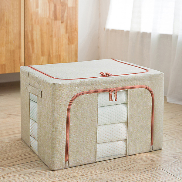Caja de almacenamiento de tela Oxford con marco de acero para ropa, Sábana, manta, armario de dormitorio, ahorro de espacio, organizador de ropa: Beige
