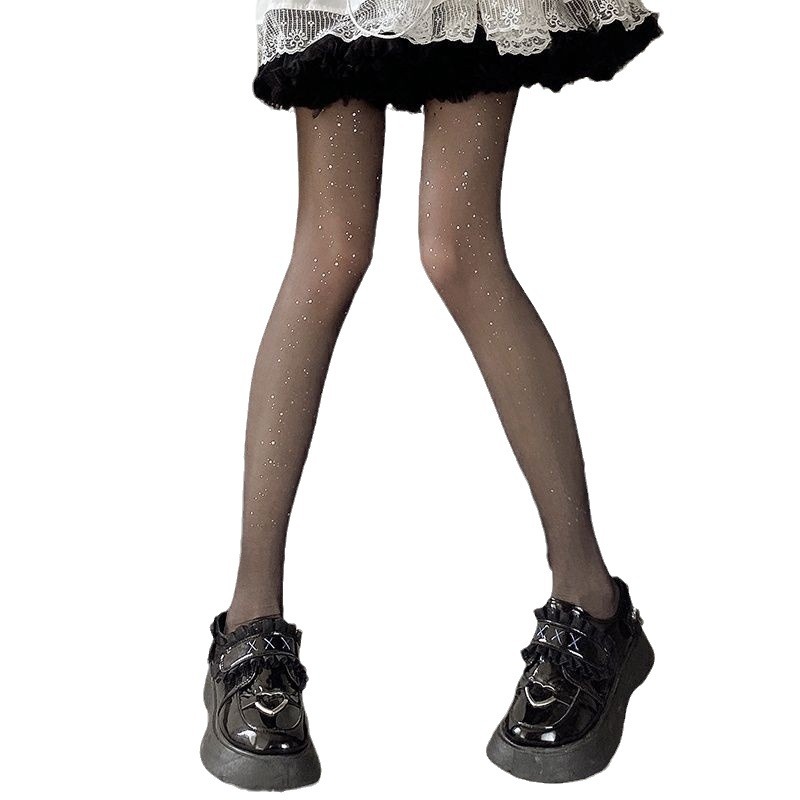 Pantimedias finas de verano con medias brillantes con purpurina, medias largas de pierna de seda blancas, negras y Beige, calcetines para mujeres y niñas