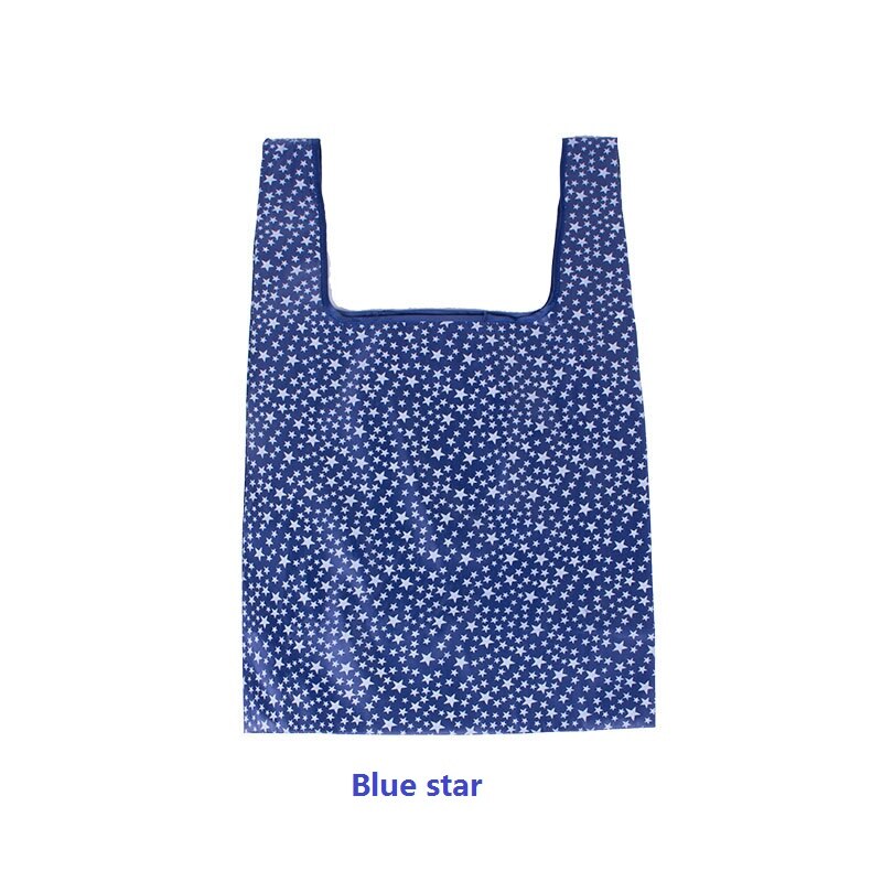 3pcs Oxford Cloth Shopping Bag Eco-friendly Folding Reusable Portable Shoulder Handbag For Travel Grocery Bags: Blue star
