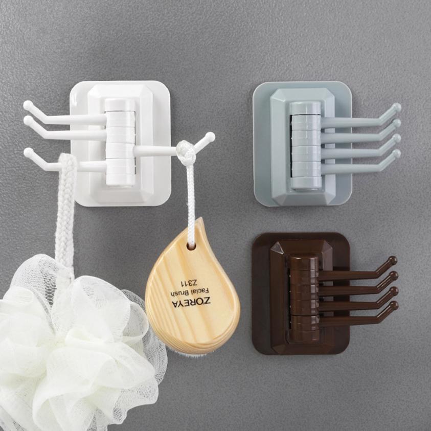 Rotary 4-Hook kitchen bathroom wall rack towel rack without screw and trackless hook YH-460117