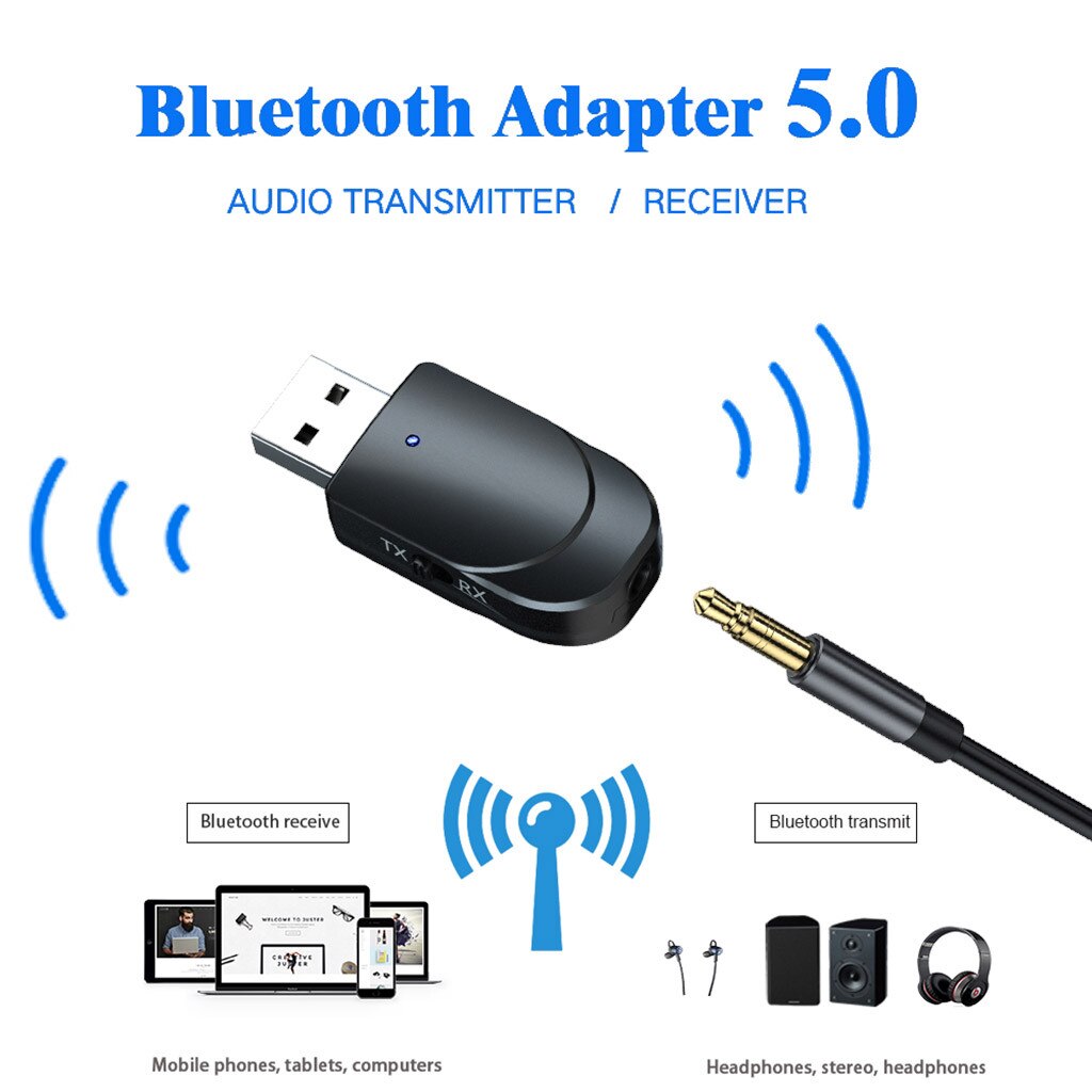 Bluetooth 5.0 Audio 2 In 1 Ontvanger Zender Mini Stereo Bluetooth Usb 3.5 Mm Jack Voor Auto Kit Tv/pc Hoofdtelefoon Speaker Z0605