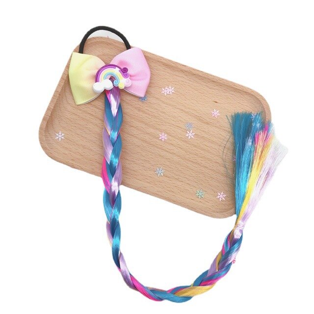 Diadema trenzada de mariposa con lazo de dibujos animados para niña, soporte para cola de caballo, bandas de goma, accesorios para bebé, peluca