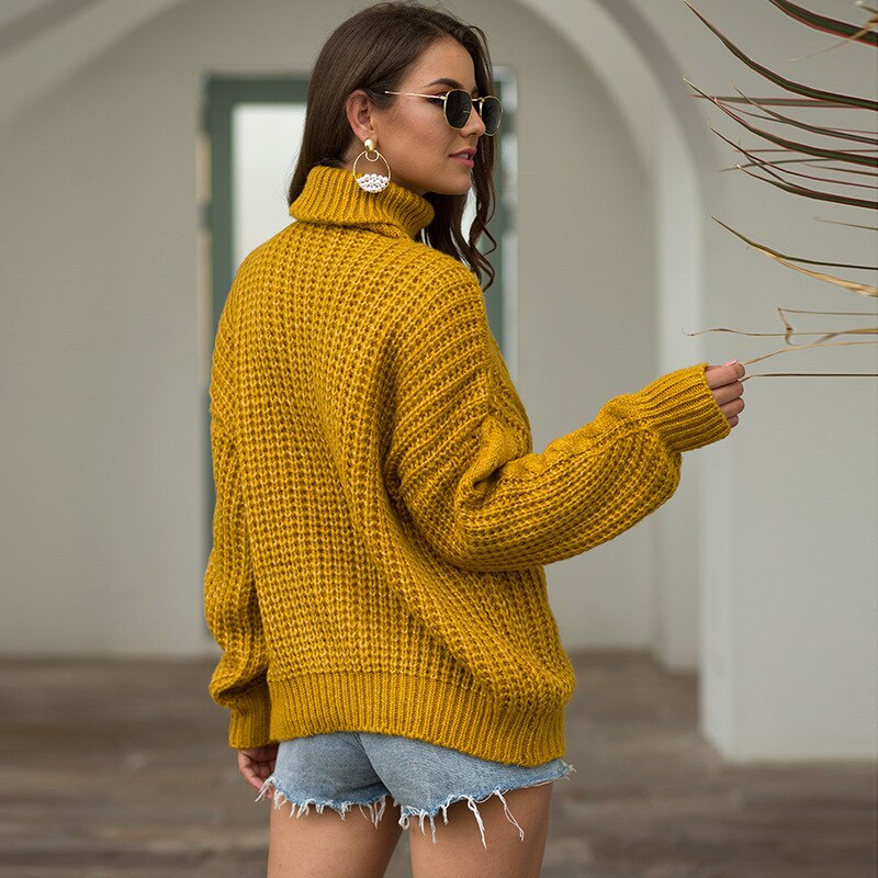 Efterår og vinter striktrøje dame rullekrave sweatere pullover oversize sweater tyk dame sweater
