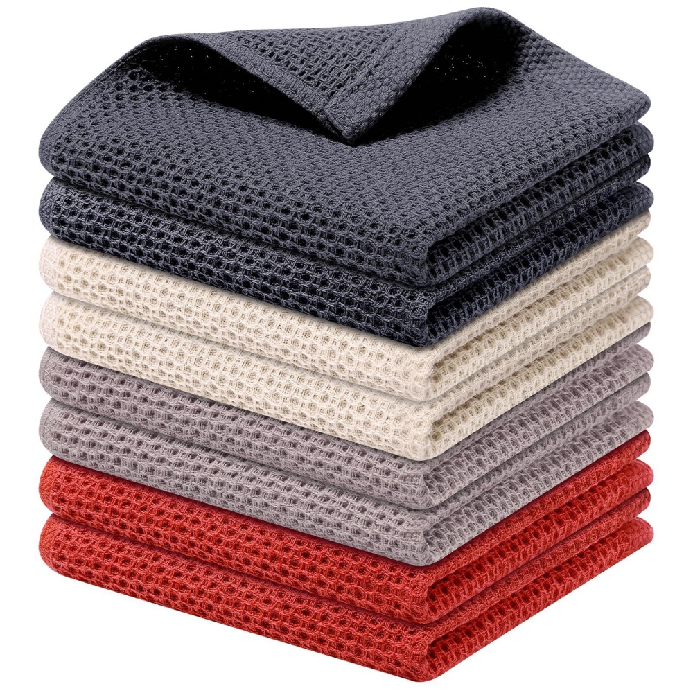 2/6 pièces nid d'abeille 100% coton torchon serviette douce absorbante serviette à main séchage rapide maison cuisine efficace chiffon de nettoyage outils