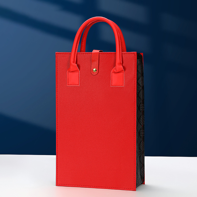 Vikbar läderväska för vinbärare, återanvändbara vinbärare, handväska, dubbel rödvinslåda med handtag, förpackningslådor för champagneflaskor: Grå