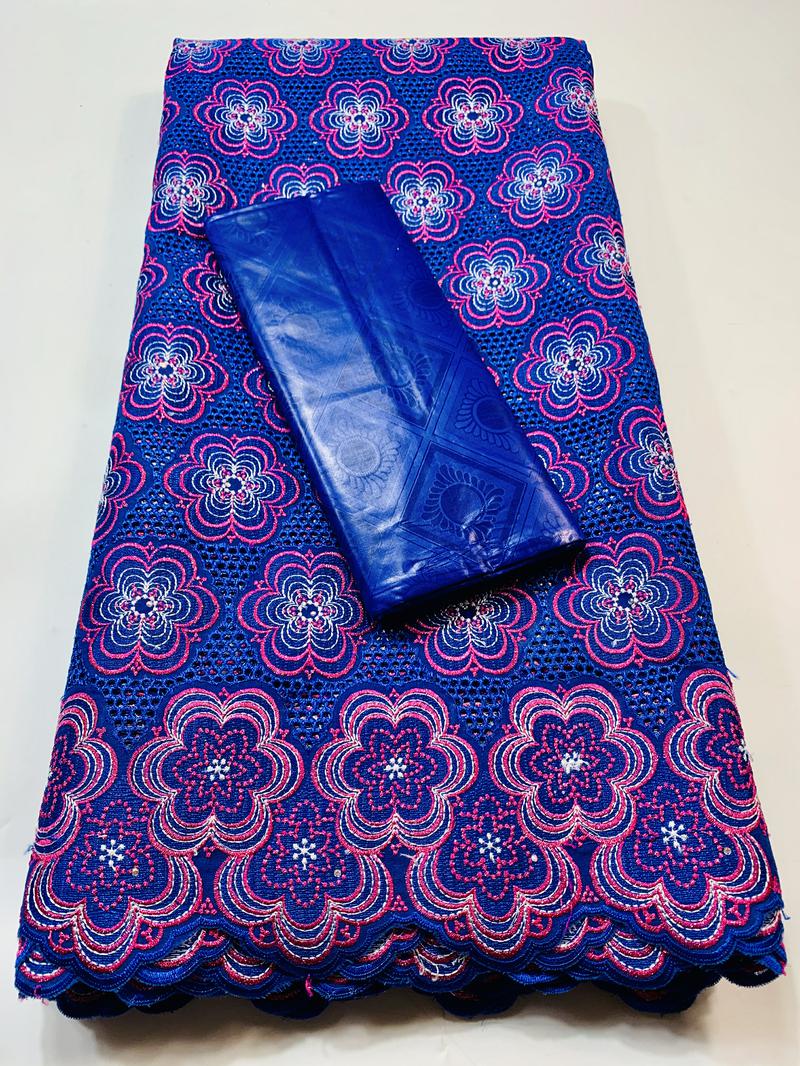 Cavia Bazin Rihce Brode Stof Met 100% Katoen Zwitserse Kant Stof Femme Gewaad Bazin Riche Brode Stof 2.5 + 2.5 yards/Set YKM023: AS PIC13