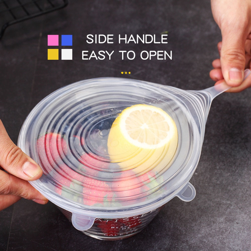 Cubierta protectora Universal de silicona para alimentos, 6 uds., funda para tapa, recipiente flexible, funda para alimentos frescos, funda para microondas, accesorios de cocina