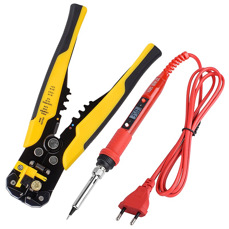 THCS001 Wire Stripper 80W 220V Solder Iron Wire Cutter for Electrician Multitools Pliers 908S With LED Soldering Iron QHTITEC