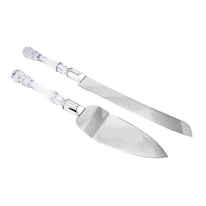 2 st bröllopstårta spade kniv server set rostfritt stål tårtspatel födelsedagsfest verktyg kökstillbehör akryl handtag: Default Title