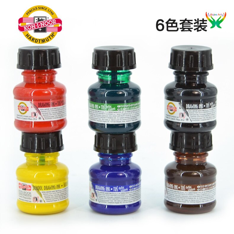 Kohinoor – encre de dessin colorée pour dessin, 20g, étanche, séchage rapide, pour étudiants en art, fournitures spéciales de peinture artistique: 6 color