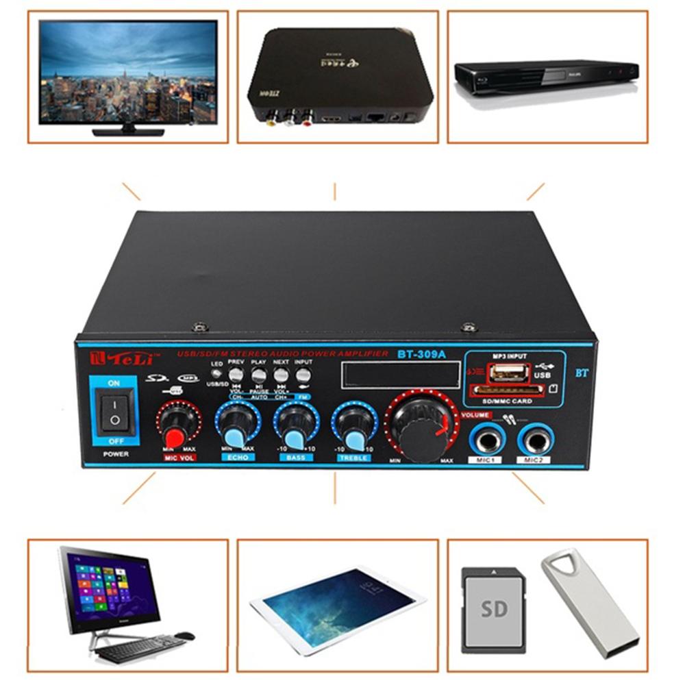 Multifunctional Bluetooth Receiver Power Amplifier BT-309A Home Theater HIFI Mini Microphone Input Reverberation RC Amplifier