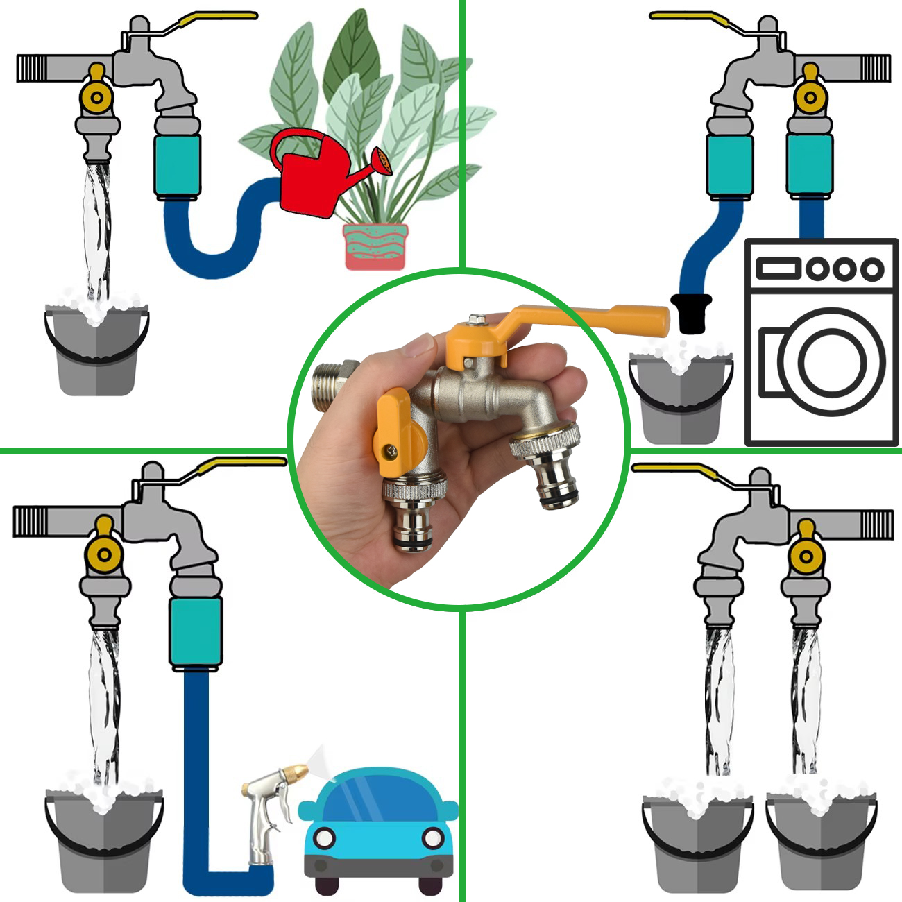 Garden 1/2'' 3/4'' Brass Water Faucet Water Splitter 1-Way 2-Way Connector Coupling Adapter Valve Switch Irrigation Tap Replace