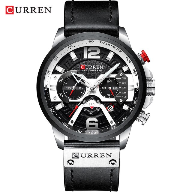 Curren Horloge Heren Horloges Topmerk Luxe Mannen Casual Lederen Waterdichte Chronograaf Mannen Sport Quartz Klok Relogio Masculino: black black white