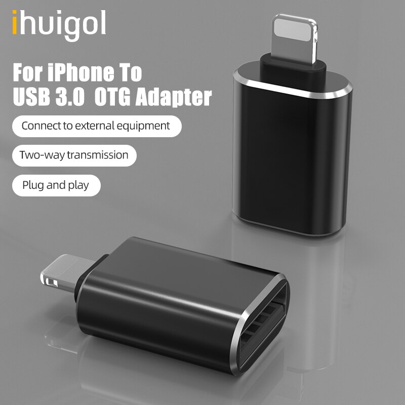 ihuigol OTG Adapter For iPhone 11 Pro Max USB 3.0 to Lighting Converter For iPad iOS 13 12 Data Camera U Disk Phone Accessories: Black