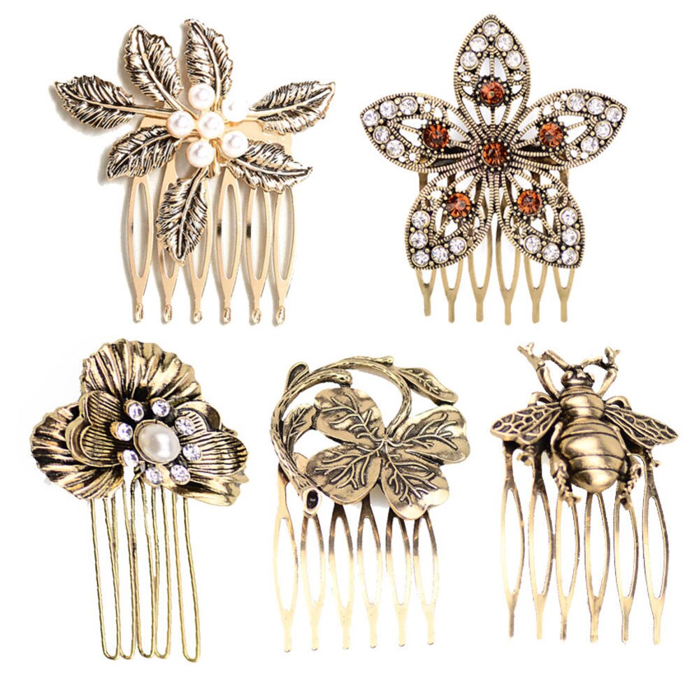 Vintage haarkam met strass steentjes, legering, bloemenhaarspelden, haarspeld, parelhaarspeldjes, haaraccessoires voor vrouwen, paardenstaarthouder