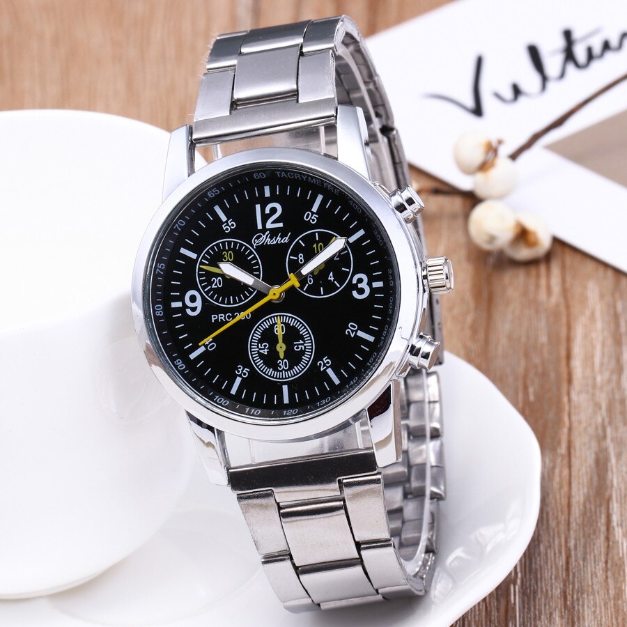 Sliver Heren Horloge Roestvrij Stalen Riem Unisex Business Horloge Quartz Horloges Klok Kerstcadeau Voor Meisje Vriend Relógio Masculino: Black