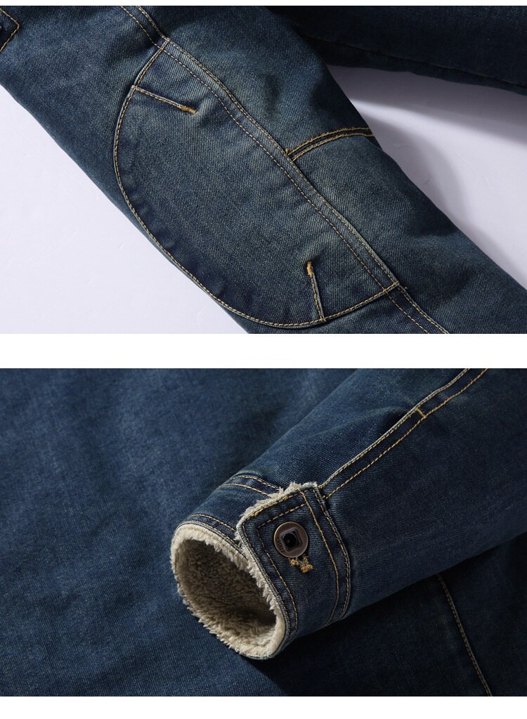 Sherpa Männer Jacken Plus Größe 6XL Winter Mantel Parka Innere Vlies Denim Jacke drehen-unten Jeans Outwear Mantel Herren kleidung, ZA292