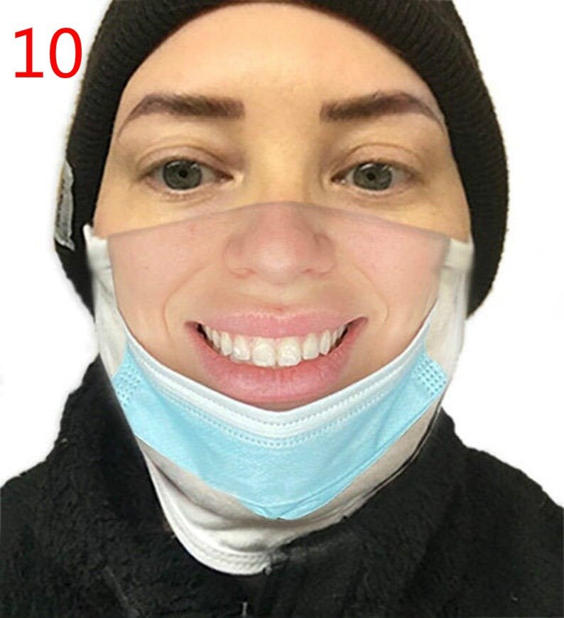 Mascarilla facial Unisex con estampado divertido para hombre y mujer, cubreboca suave, a prueba de polvo, reutilizable, con filtro, para broma, 1 Uds.: 10