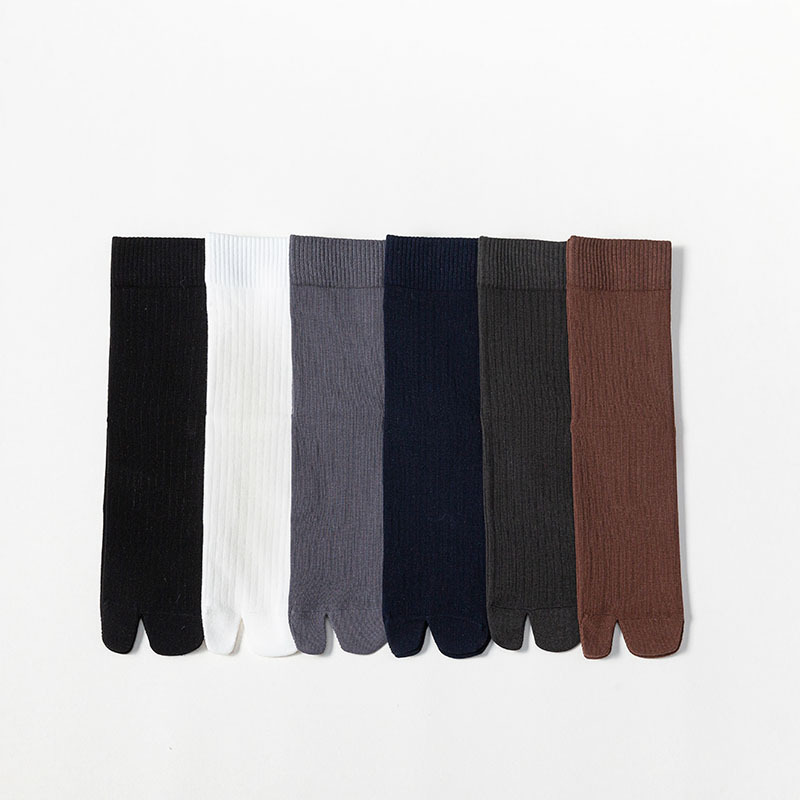 Calcetines de 2 dedos para hombre, sandalias con chanclas, calcetines de tubo medio con 2 dedos, calcetines con punta dividida a rayas de Color sólido, calcetines de algodón informales de negocios
