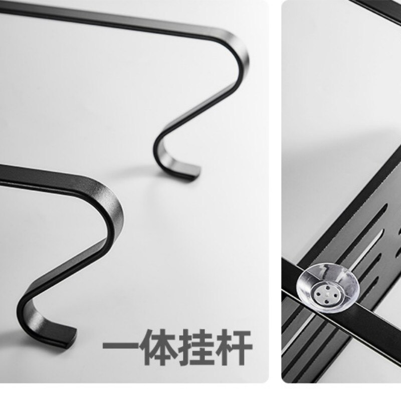 Sort enkel brusebad hylde badeværelse badeværelse aluminium 2- lag væg hængende kurv gratis hul toilet opbevaring  lb92905