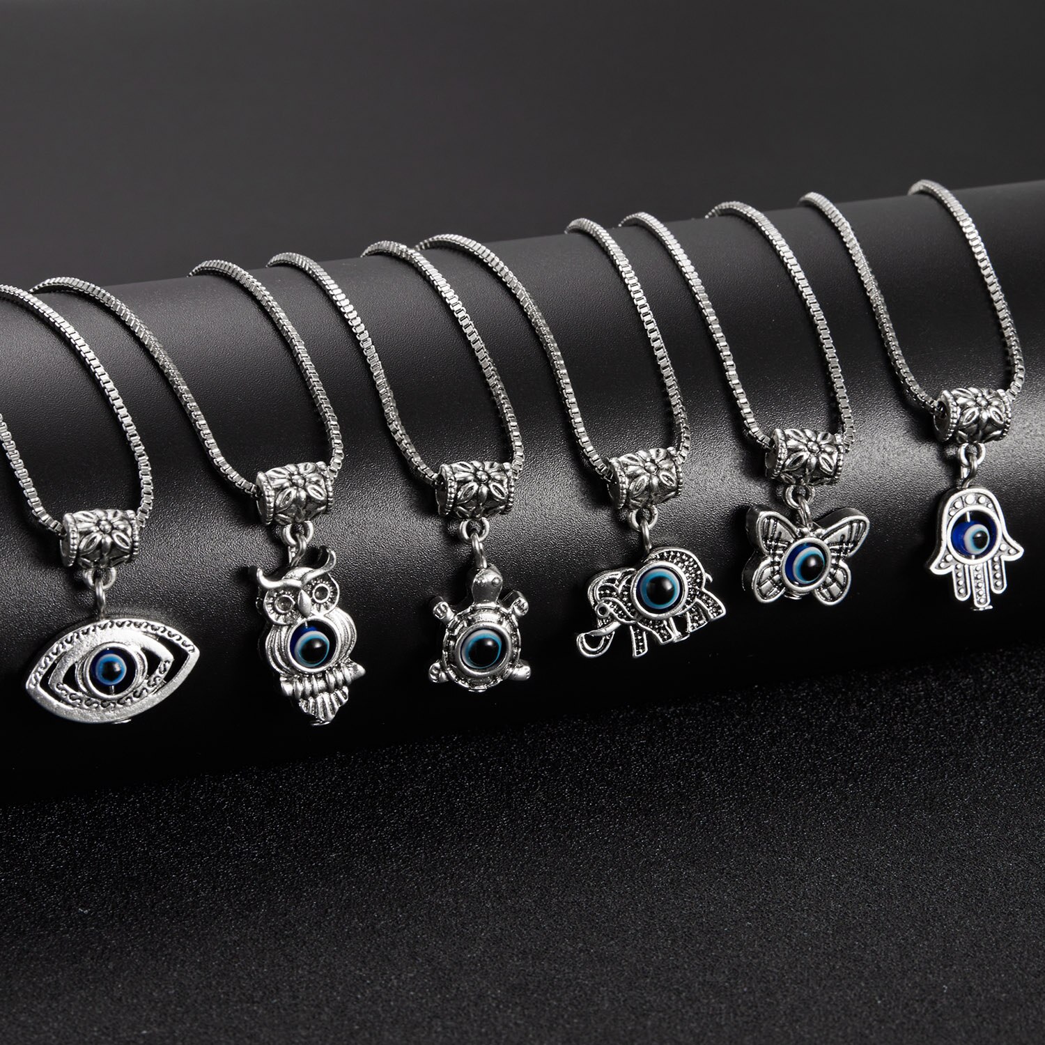 Türkische Bösen Augen Halsketten Für Frauen Vintage Schildkröte Eule Elefant Schmetterling Hamsa Hand Bule Auge Anhänger Halsketten Party