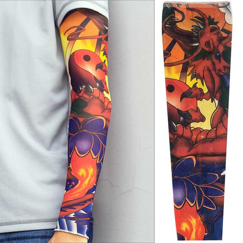 À la diable Hordes Nylon faux tatouage bras jambe Oversleeve temporaire tatouage bras manches cyclisme pour la Protection solaire: 3