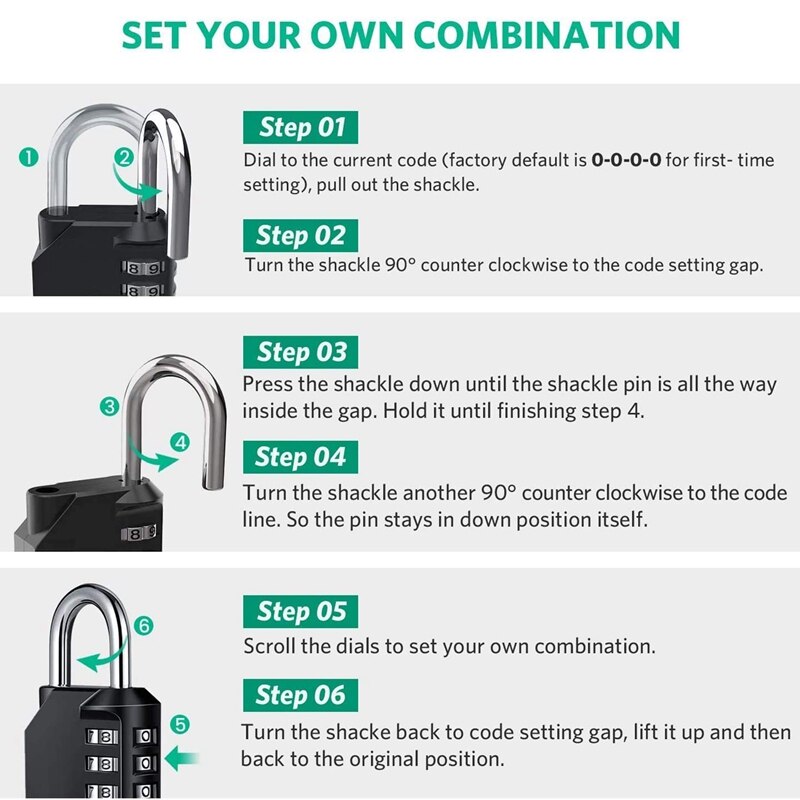 Combination Lock Resettable 4-Digit Padlock with Combination, Waterproof and Heavy Duty Combination Padlock 2 Pack