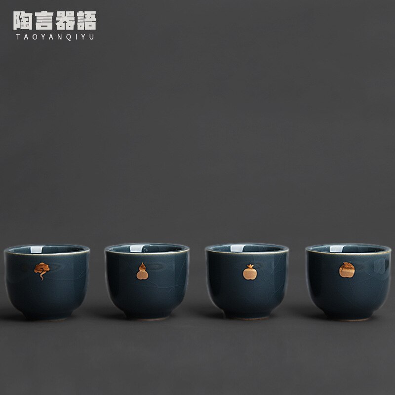 Jingdezhen ji celadon glasur guld tekop håndlavet keramik kung fu te master single kop retro groft keramik te kop