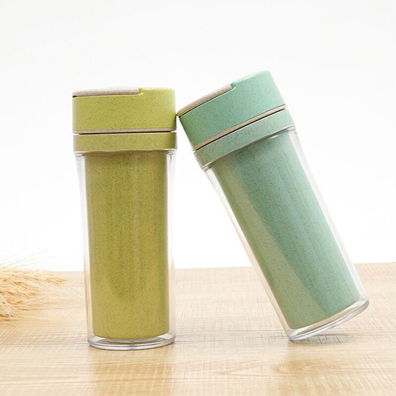 Doppel Schicht Leicht Tasse Paare Tassen 1 PC Weizen Stroh Nette Studenten Tassen Tragbare Kaffee Heißer Getränke Vakuum Tasse